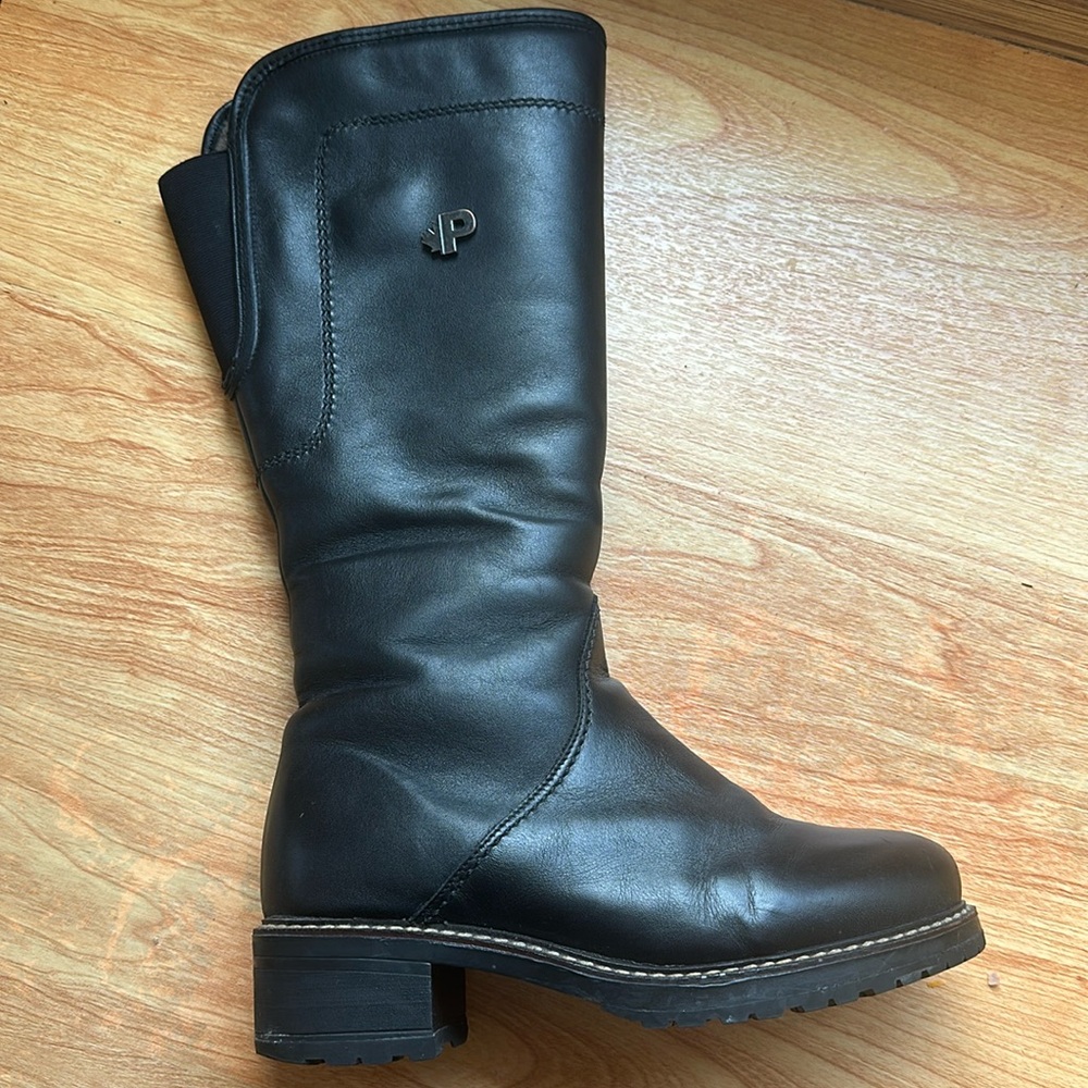 Pajar Canada black leather shearling lined heeled tall winter boots EU 39 US 8.5